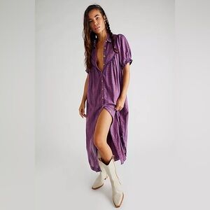 Free People Purple Midi Button-Front Dress
